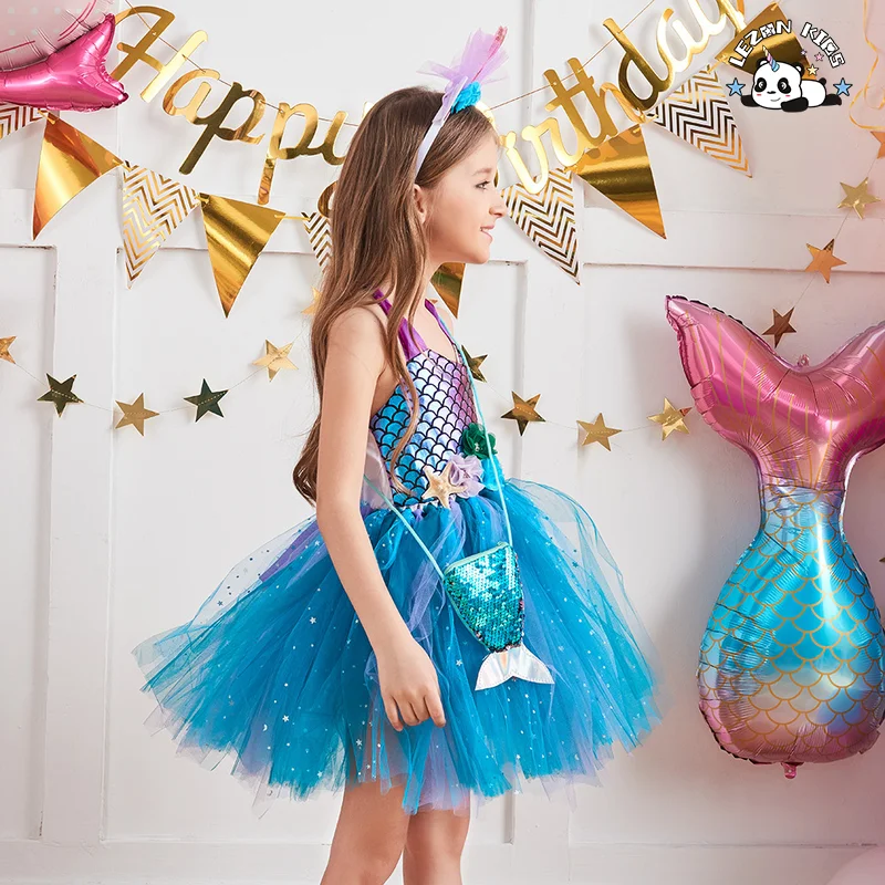 LEZONKIDS - Vestidos de meninas com design mais recente personalizáveis 2-14 Roupas de aniversário de sereia Crianças Flor Tule Vestidos de festa para meninas
